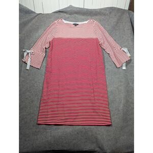 Lauren Ralph Lauren Striped Bell Sleeve Cotton Dress XL Lipstick Red White